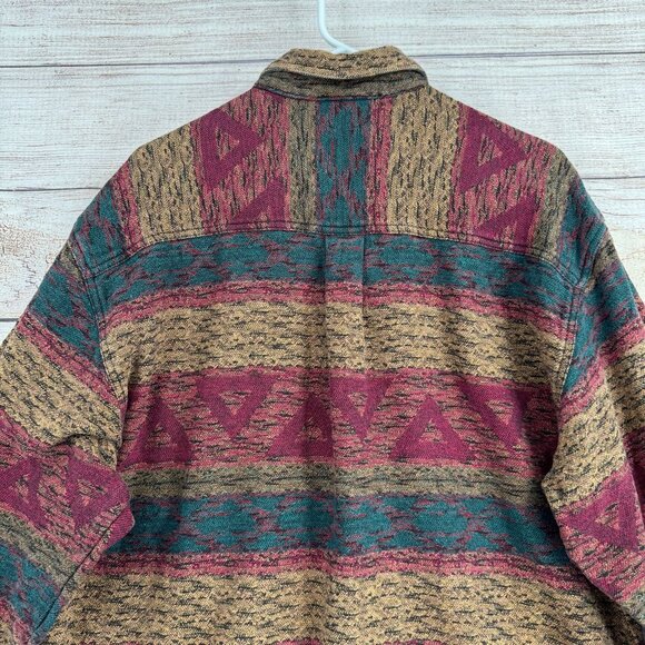 The Territory Ahead Southwest Knit Flannel Shirt Mens Size Large Beige/Green/Red - Picture 4 of 12